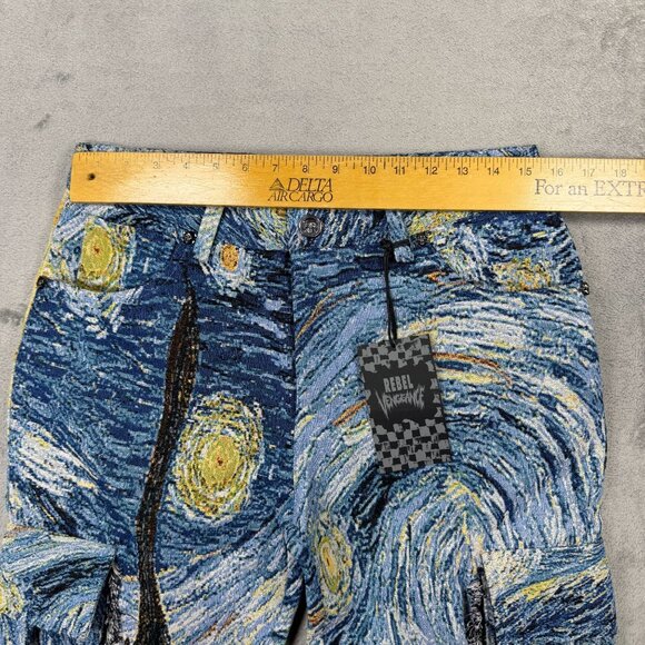 NWT Rebel Vengeance Tapestry Cargo Jeans Mens Starry Night Van Gogh Streetwear - Picture 7 of 8